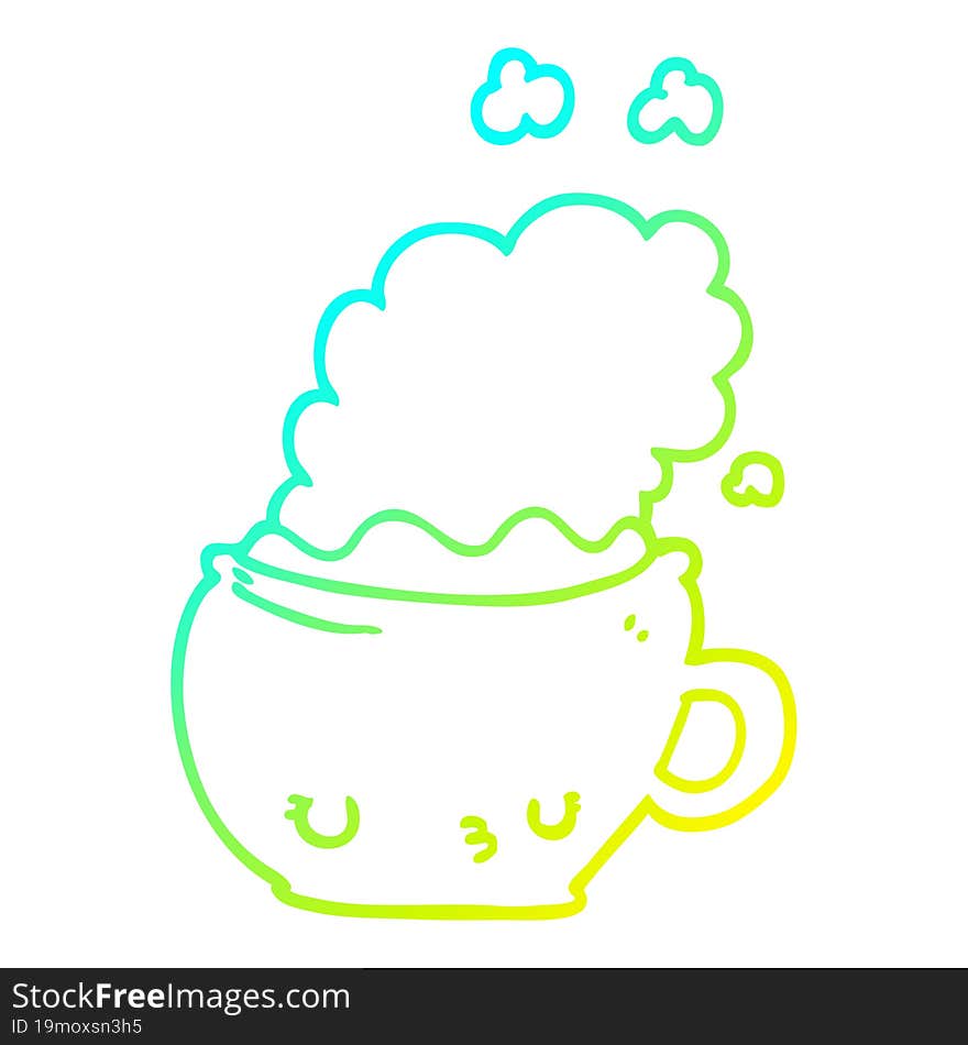 cold gradient line drawing cute cartoon coffee cup