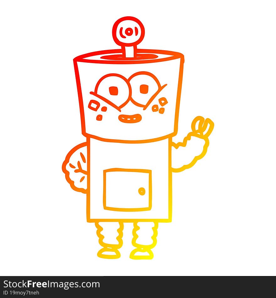 warm gradient line drawing happy cartoon robot waving hello