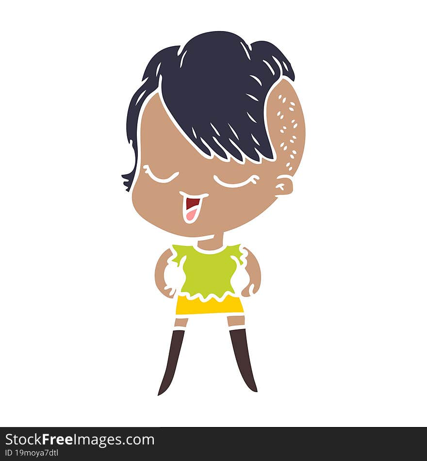 happy flat color style cartoon girl