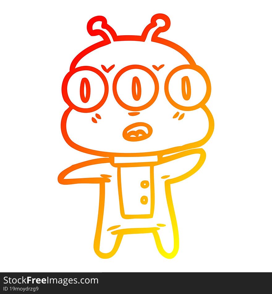 warm gradient line drawing cartoon three eyed alien