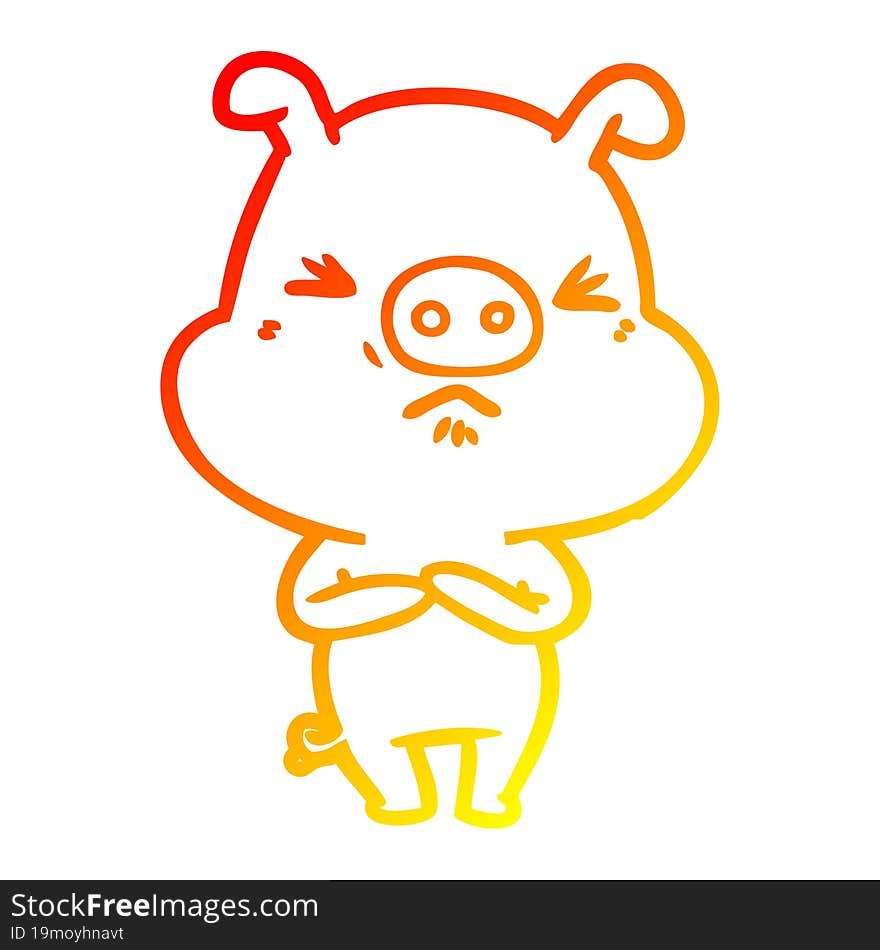 Warm Gradient Line Drawing Cartoon Angry Pig