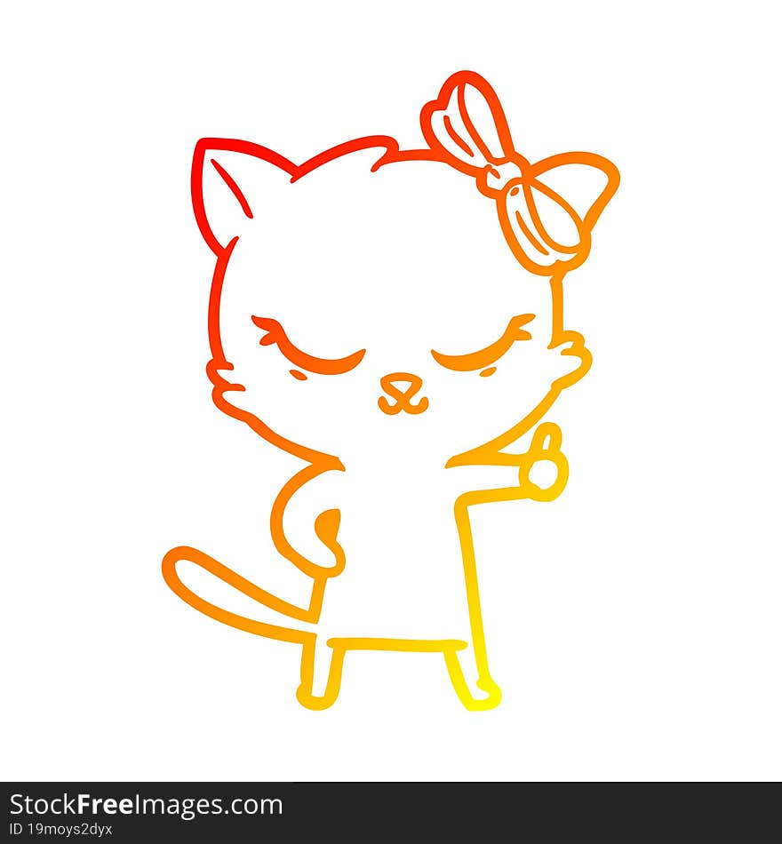 warm gradient line drawing cute cartoon cat with bow