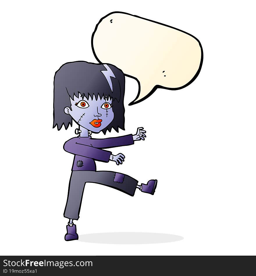 cartoon undead girl with speech bubble