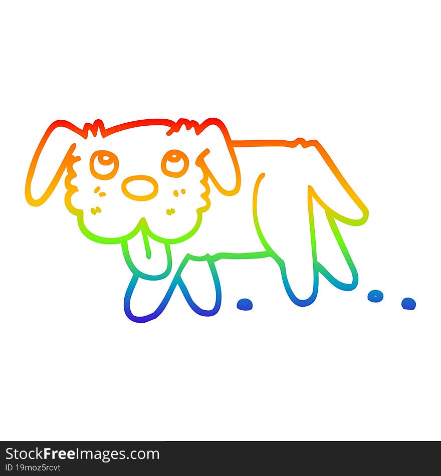 rainbow gradient line drawing of a cartoon happy dog