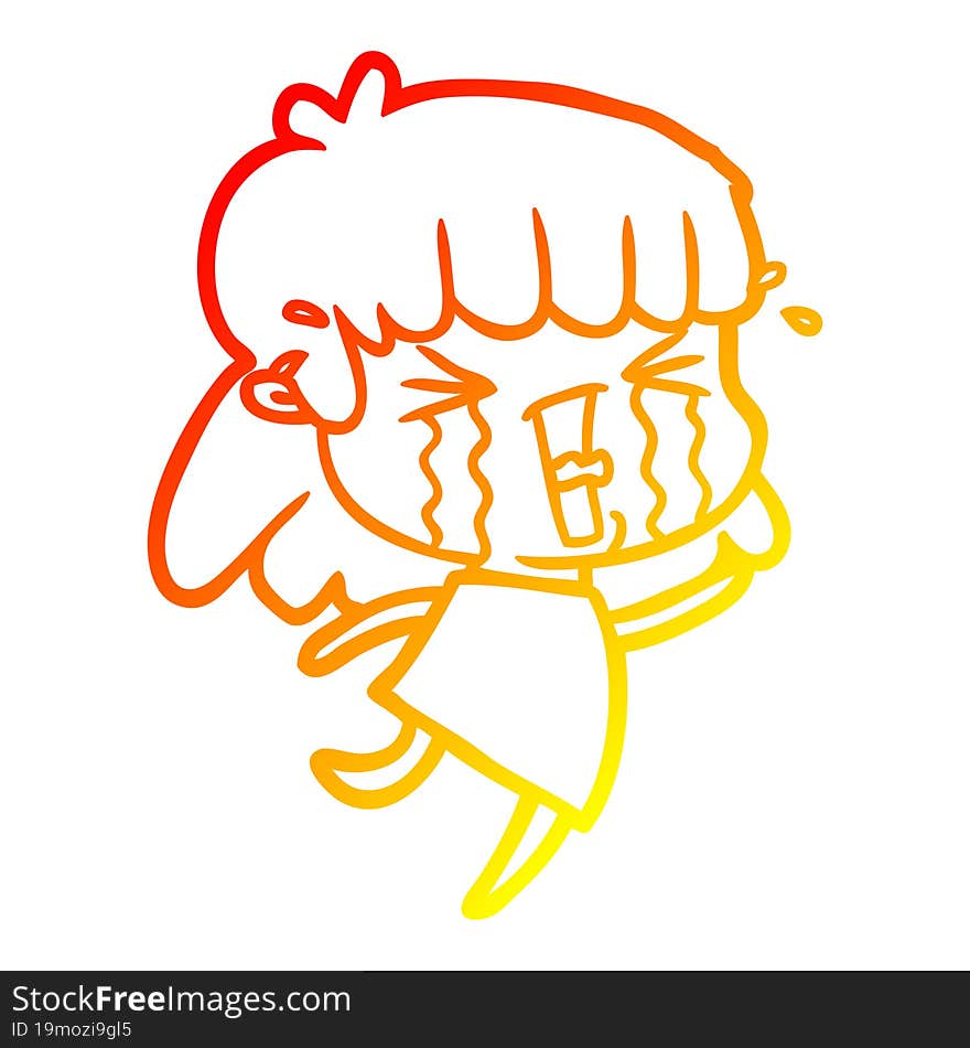 warm gradient line drawing cartoon woman in tears