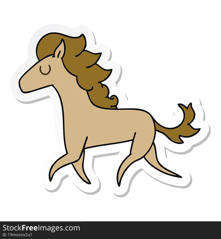 sticker of a quirky hand drawn cartoon running horse