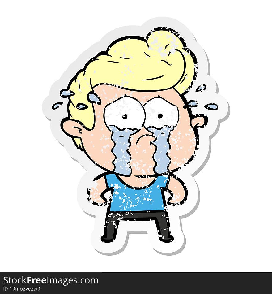 distressed sticker of a cartoon crying man