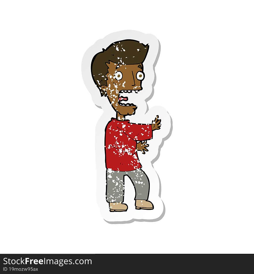 retro distressed sticker of a cartoon terrified man