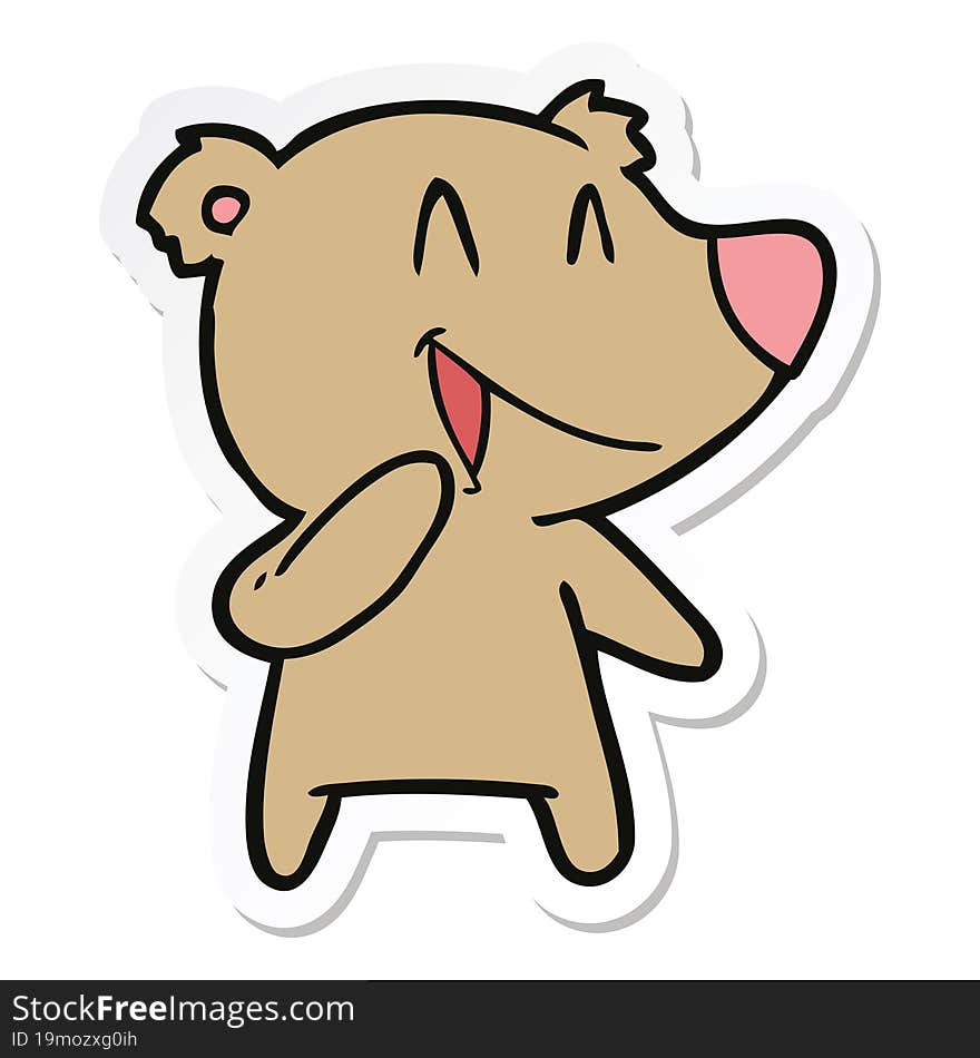 sticker of a laughing bear cartoon