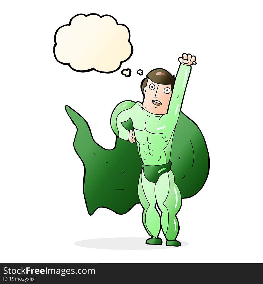 Cartoon Superhero With Thought Bubble