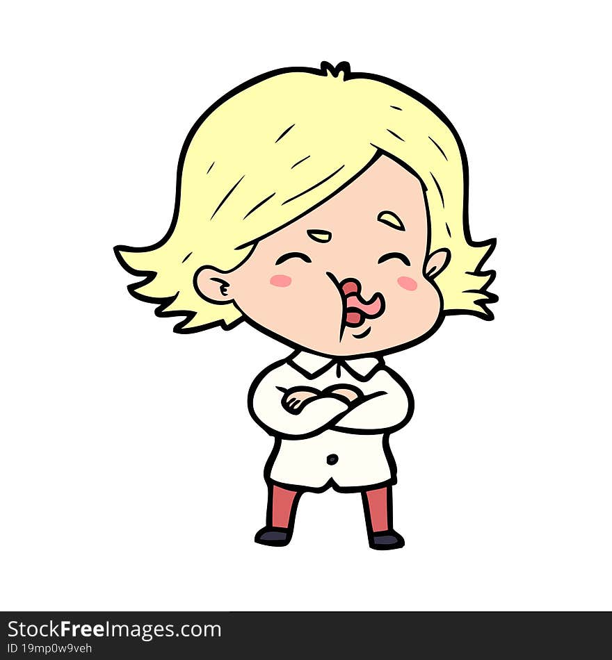 cartoon girl pulling face. cartoon girl pulling face