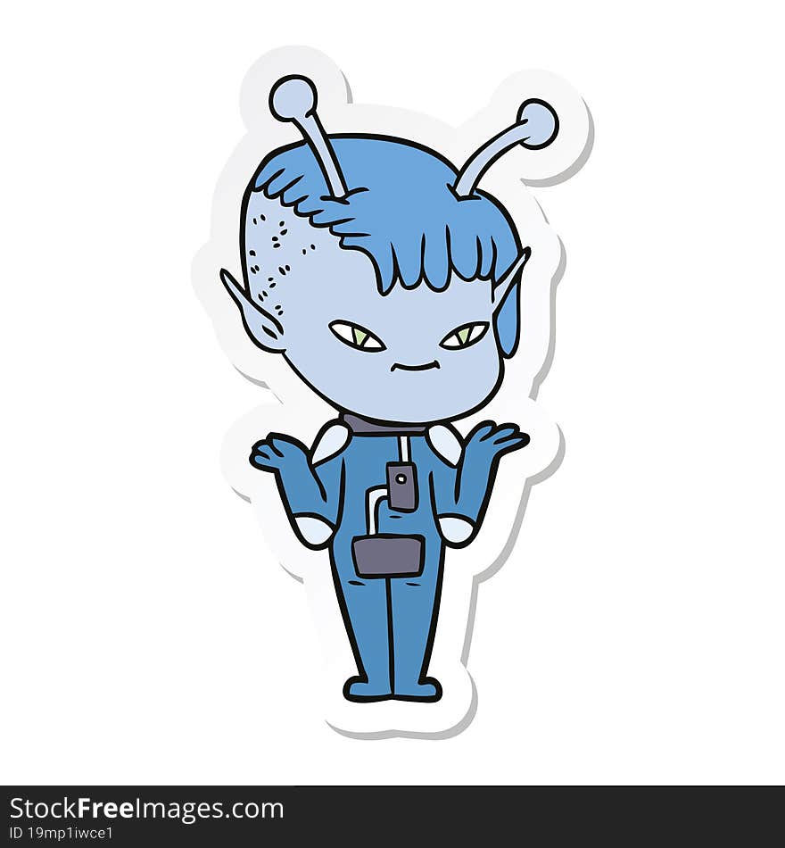 sticker of a cute cartoon alien girl