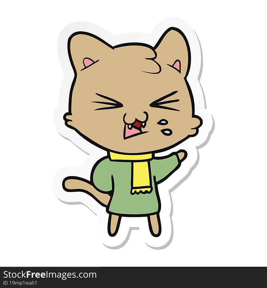 sticker of a cartoon hissing cat