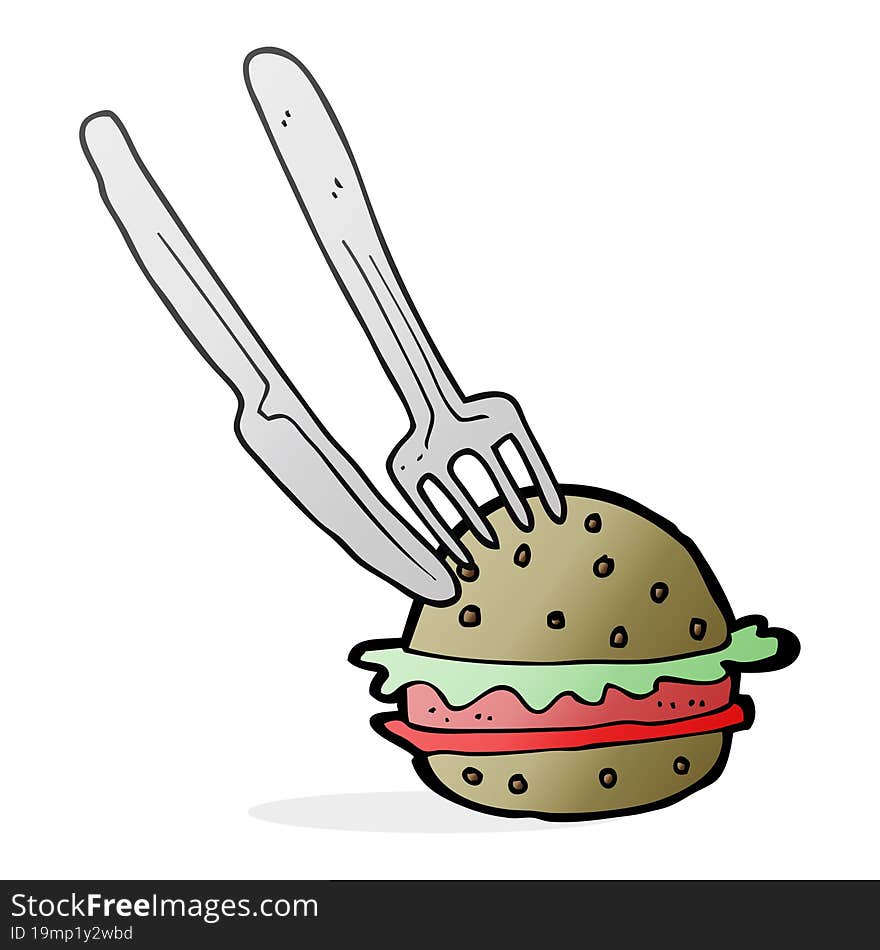 cartoon knife and fork in burger