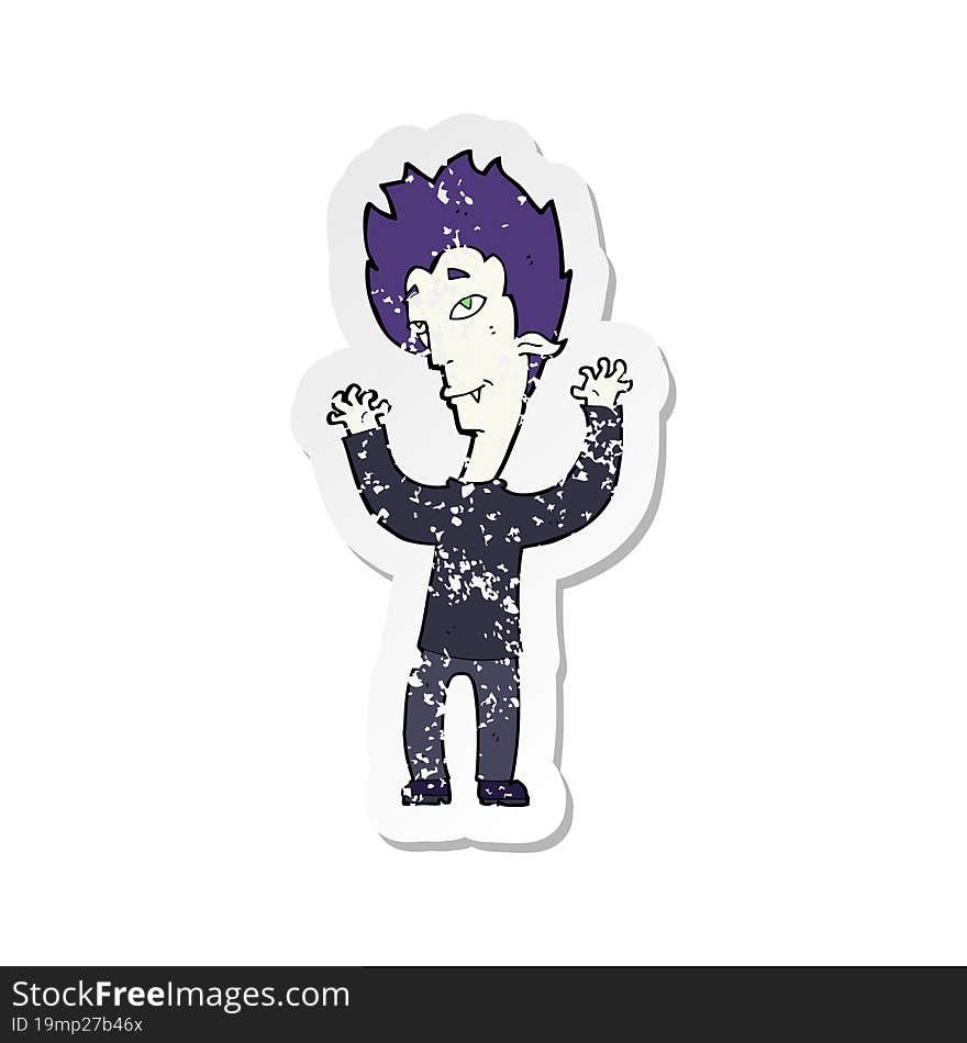 retro distressed sticker of a cartoon vampire man