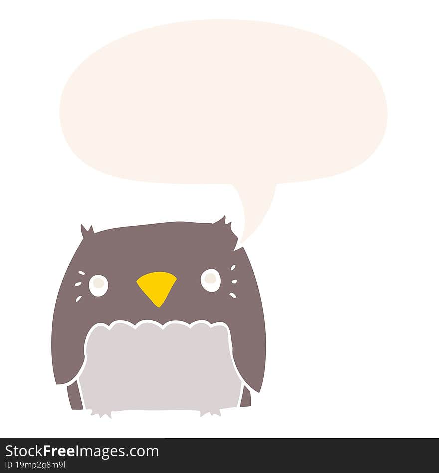 Cute Cartoon Owl And Speech Bubble In Retro Style