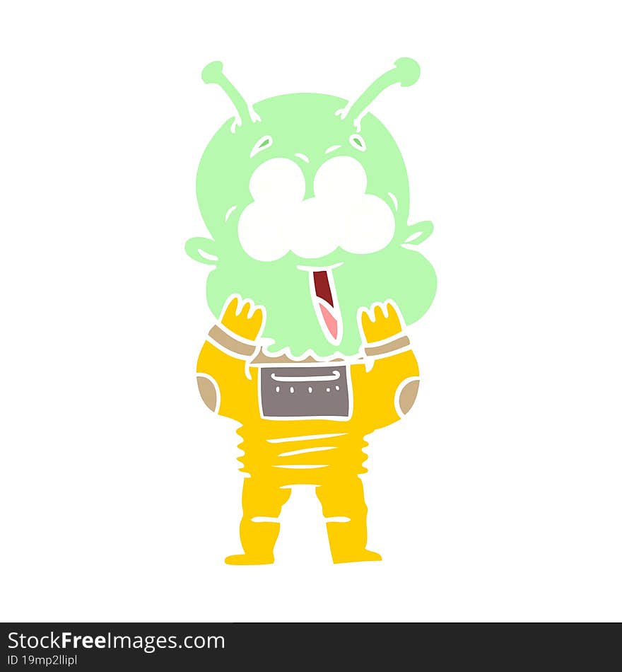 happy flat color style cartoon alien