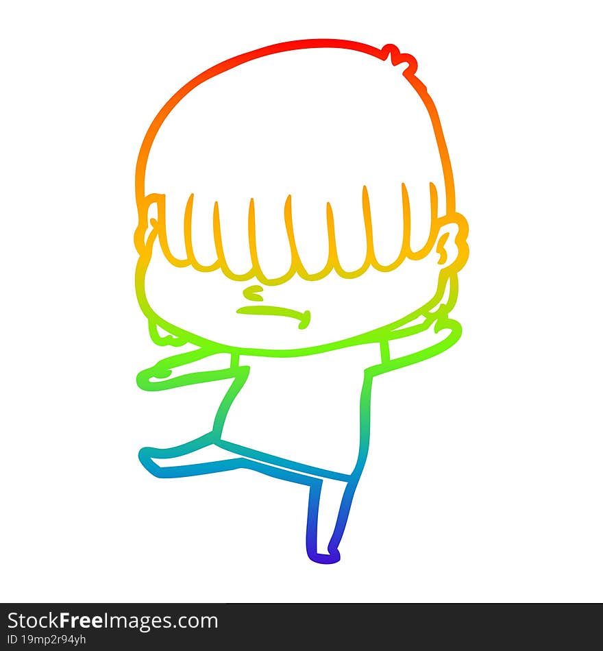 rainbow gradient line drawing cartoon boy with untidy hair