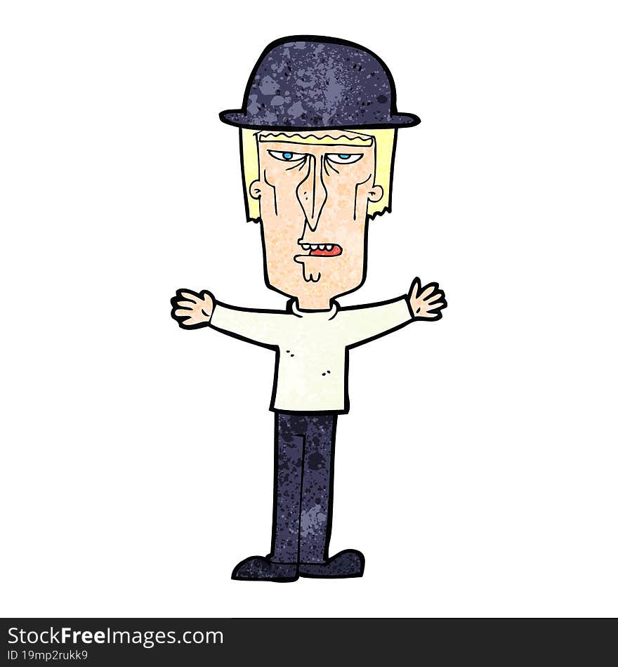 cartoon man wearing bowler hat