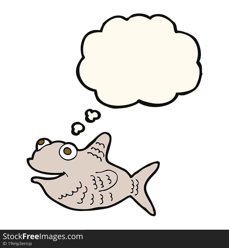 cartoon happy fish with thought bubble