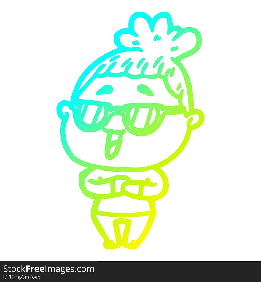 cold gradient line drawing cartoon happy woman wearing spectacles