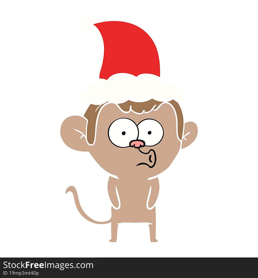 Flat Color Illustration Of A Hooting Monkey Wearing Santa Hat