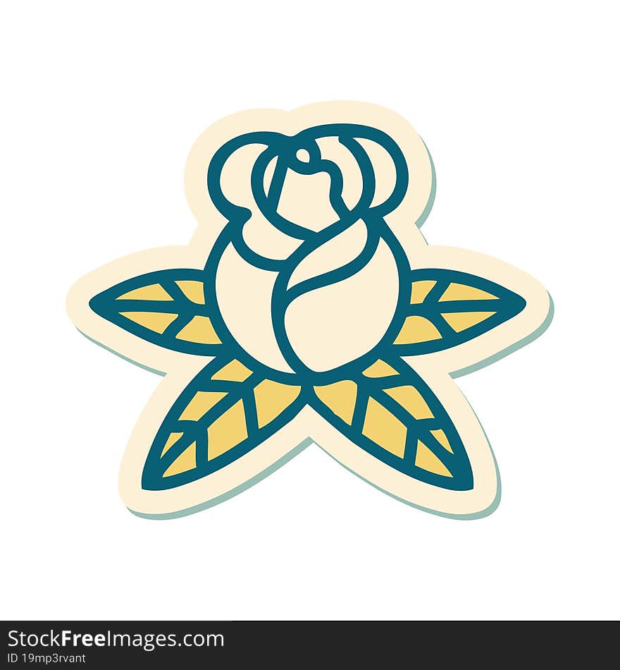 sticker of tattoo in traditional style of a single rose. sticker of tattoo in traditional style of a single rose