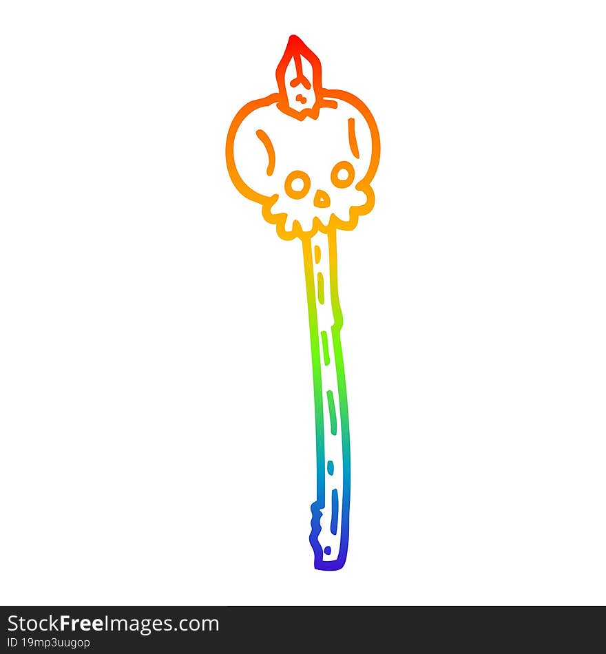 rainbow gradient line drawing cartoon skull on spike