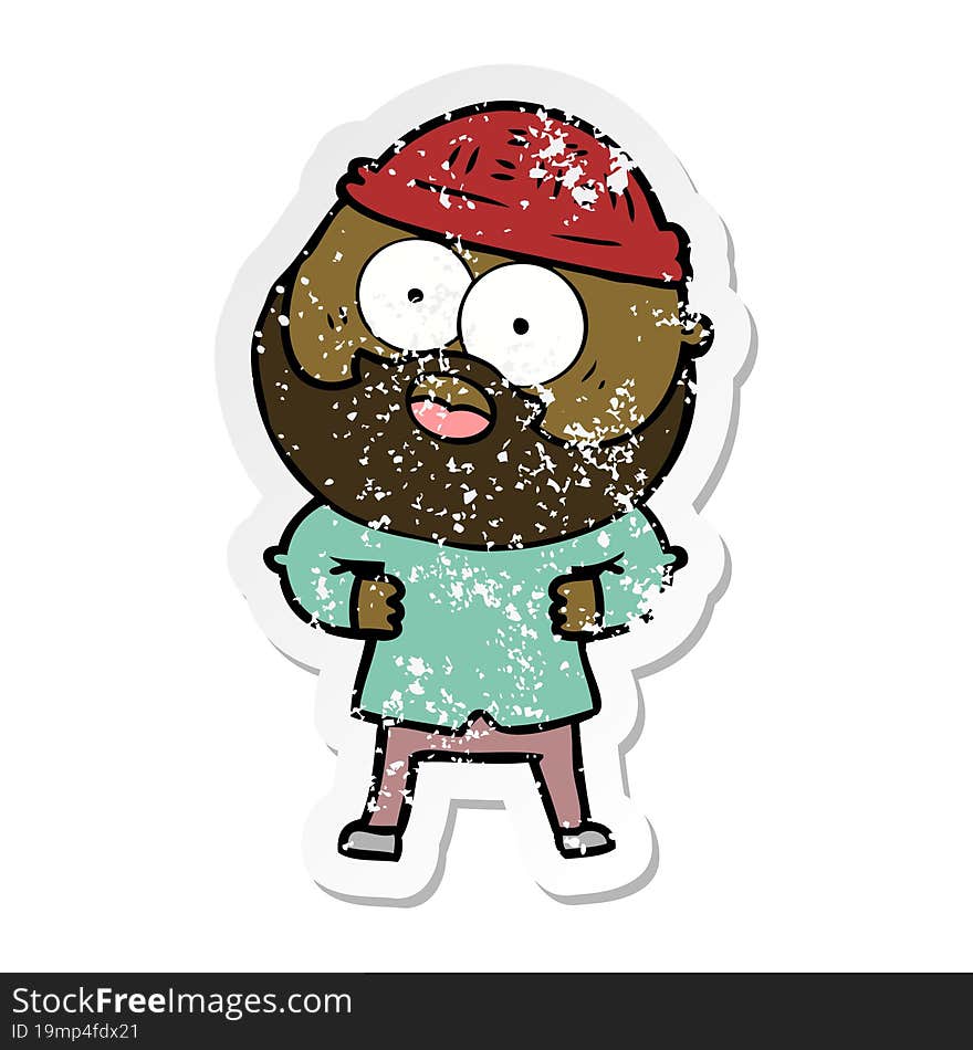 distressed sticker of a cartoon bearded man