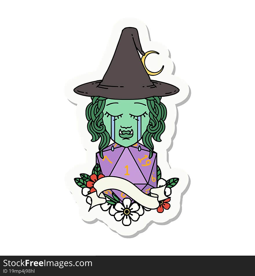 Crying Orc Witch With Natural One D20 Roll Sticker