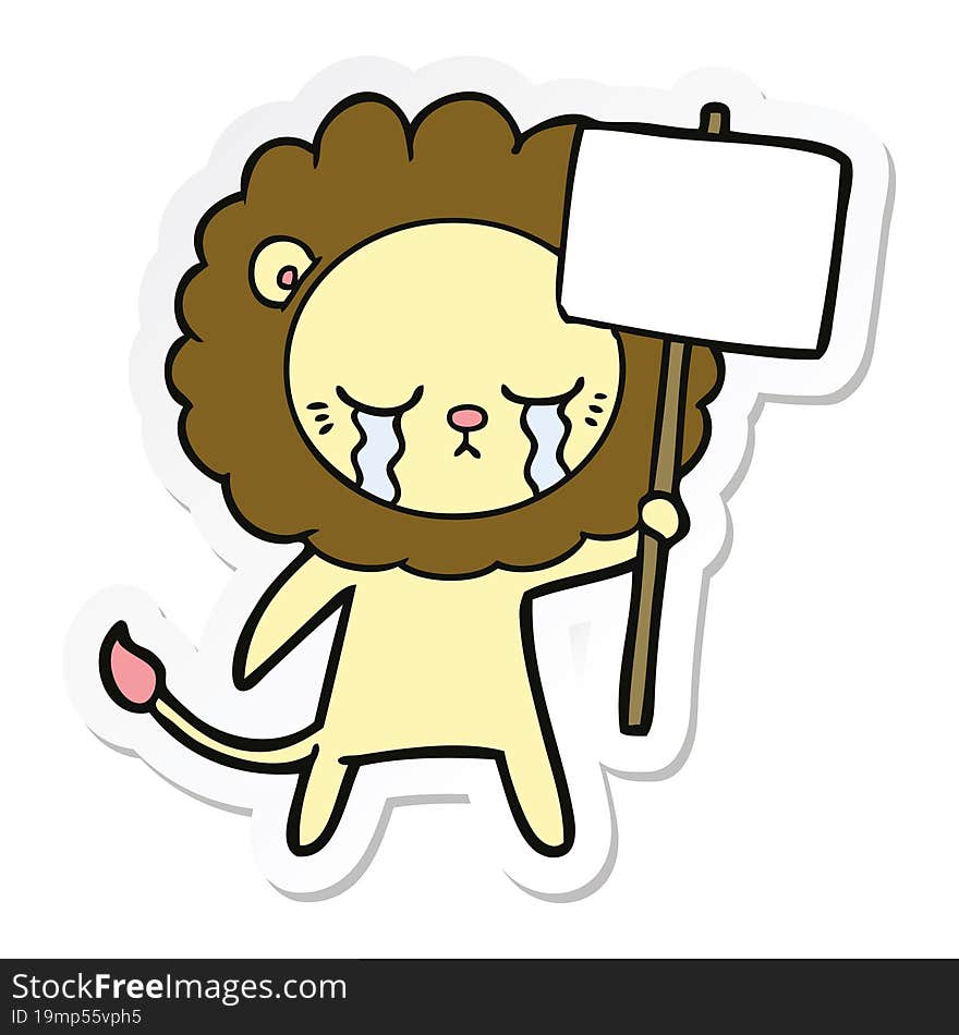 sticker of a crying cartoon lion