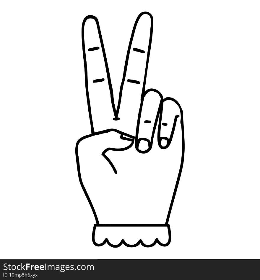 Black and White Tattoo linework Style peace symbol two finger hand gesture. Black and White Tattoo linework Style peace symbol two finger hand gesture