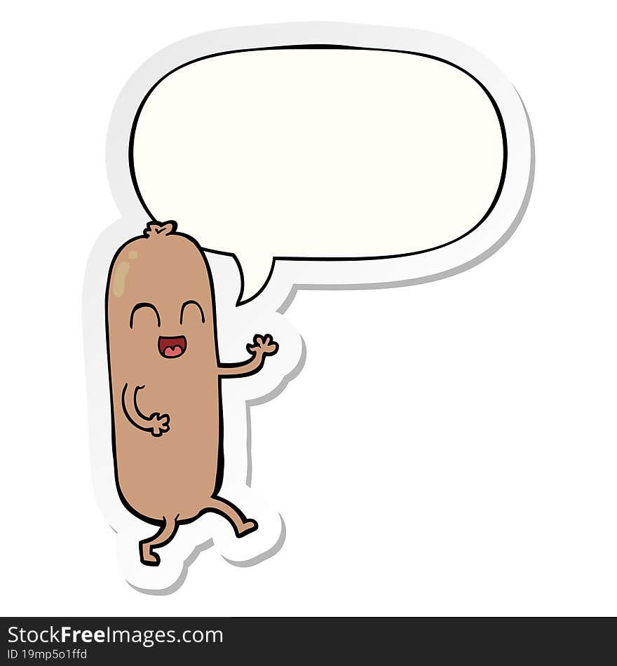 cartoon dancing sausage and speech bubble sticker