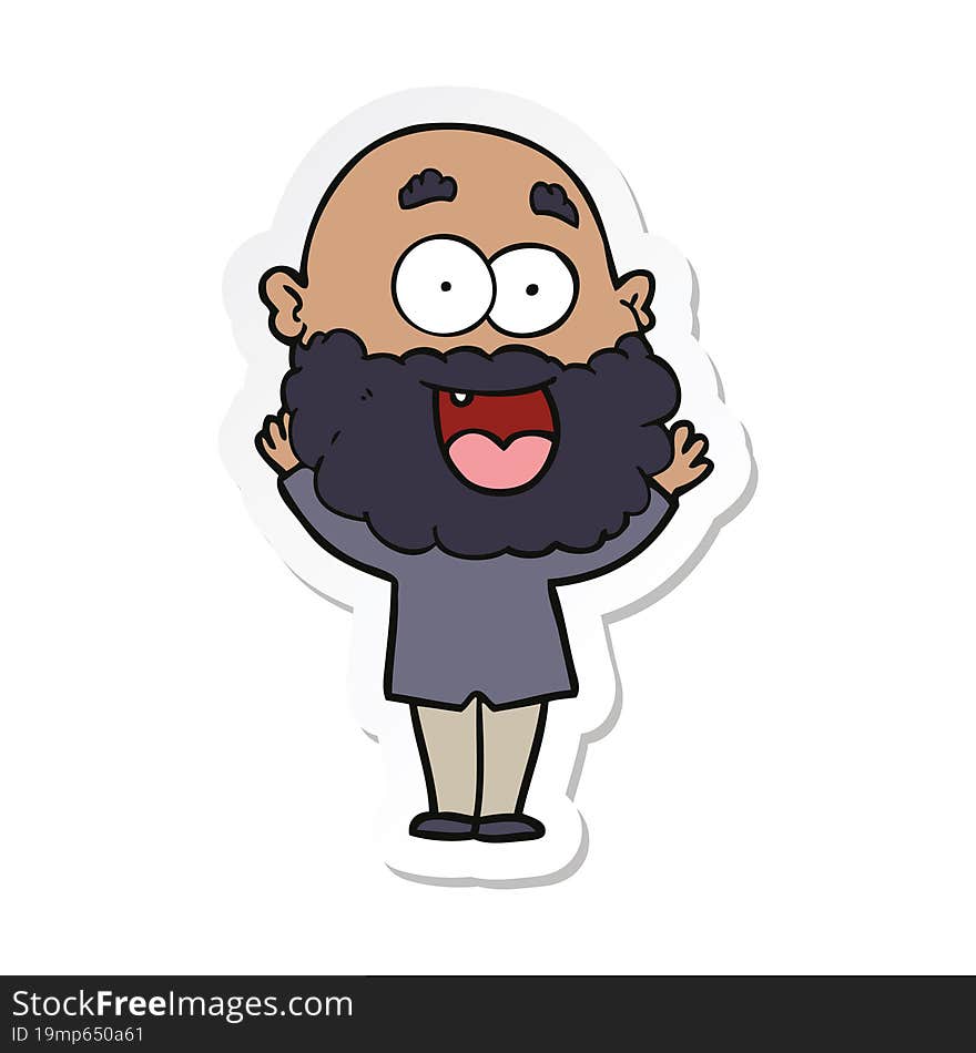 sticker of a cartoon crazy happy man with beard