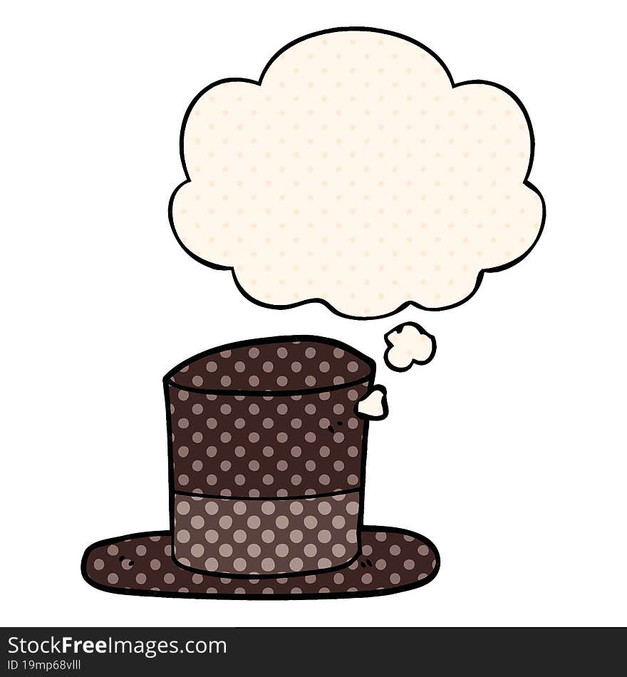 cartoon top hat and thought bubble in comic book style