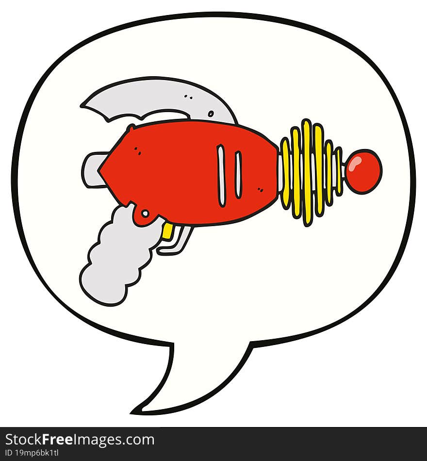 cartoon ray gun and speech bubble