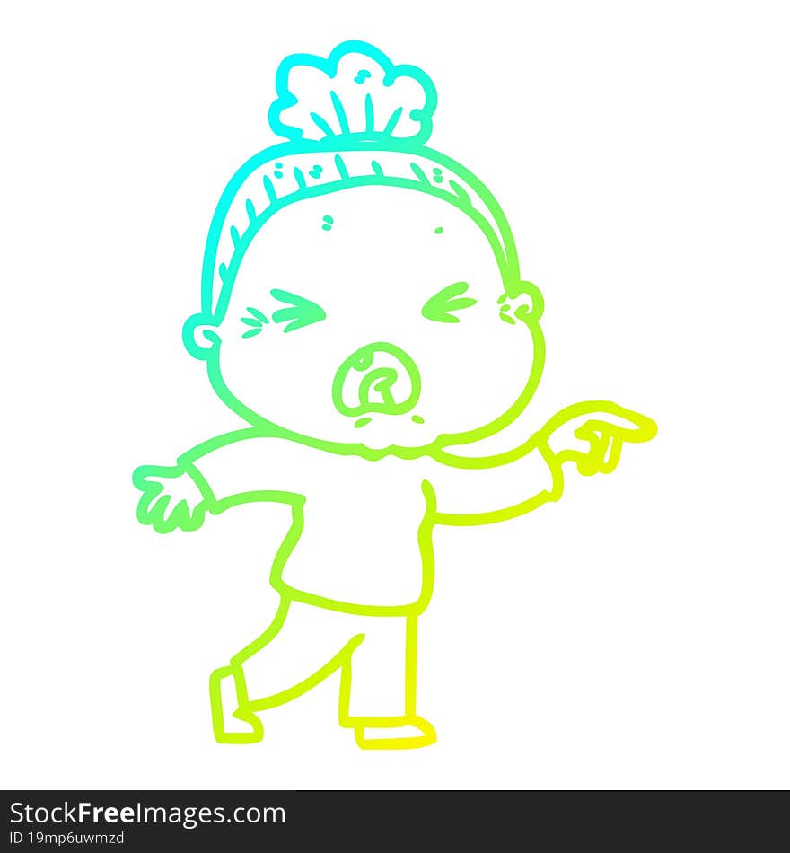 cold gradient line drawing cartoon angry old woman