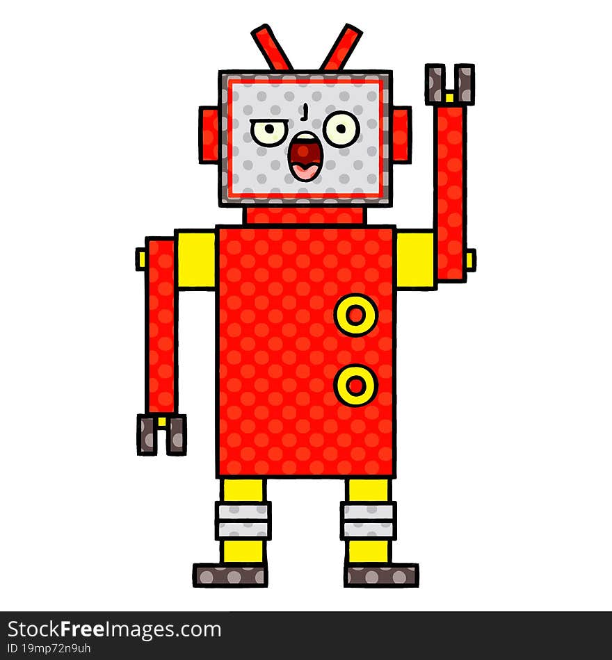 comic book style cartoon angry robot