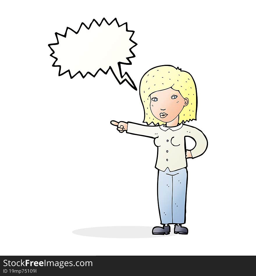 cartoon woman pointing with speech bubble