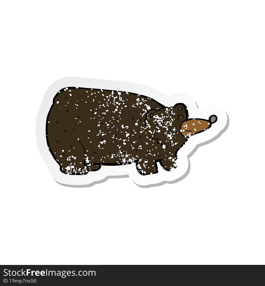 Retro Distressed Sticker Of A Funny Cartoon Black Bear