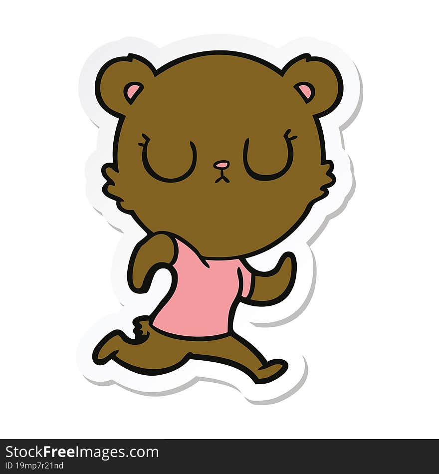 sticker of a peaceful cartoon bear running