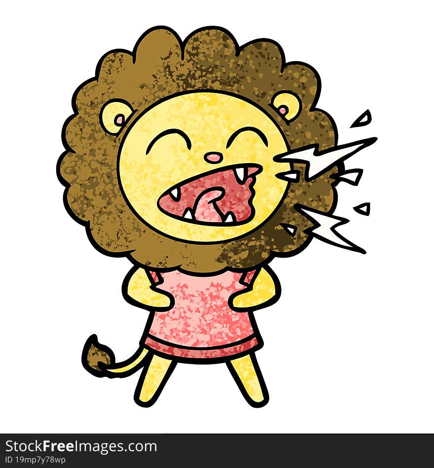 cartoon roaring lion in dress. cartoon roaring lion in dress