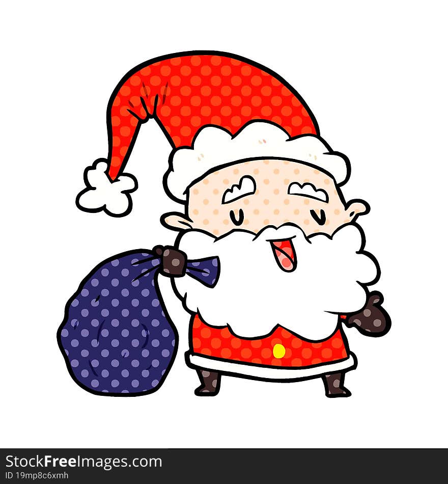 cartoon santa claus carrying sack of presents. cartoon santa claus carrying sack of presents