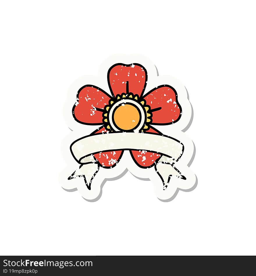 Grunge Sticker With Banner Of A Flower