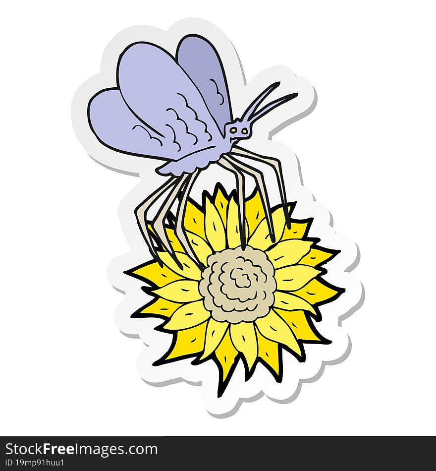 sticker of a cartoon butterfly on flower