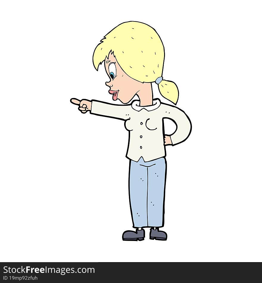 cartoon enthusiastic woman pointing