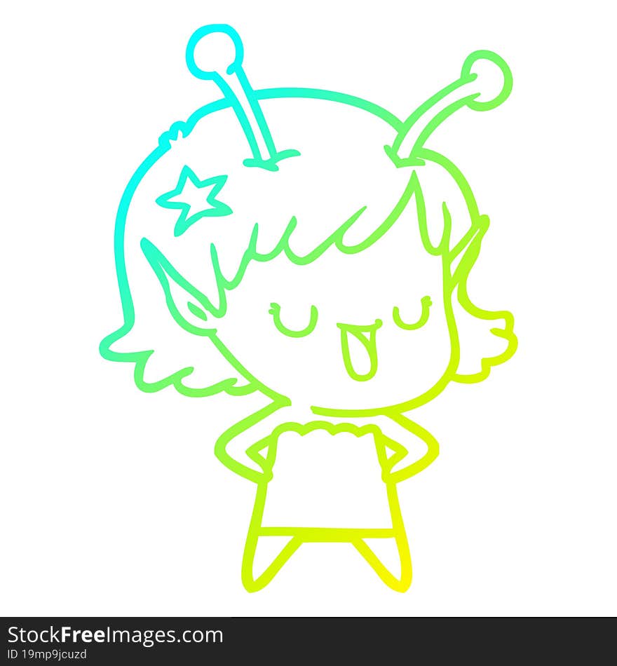 cold gradient line drawing happy alien girl cartoon