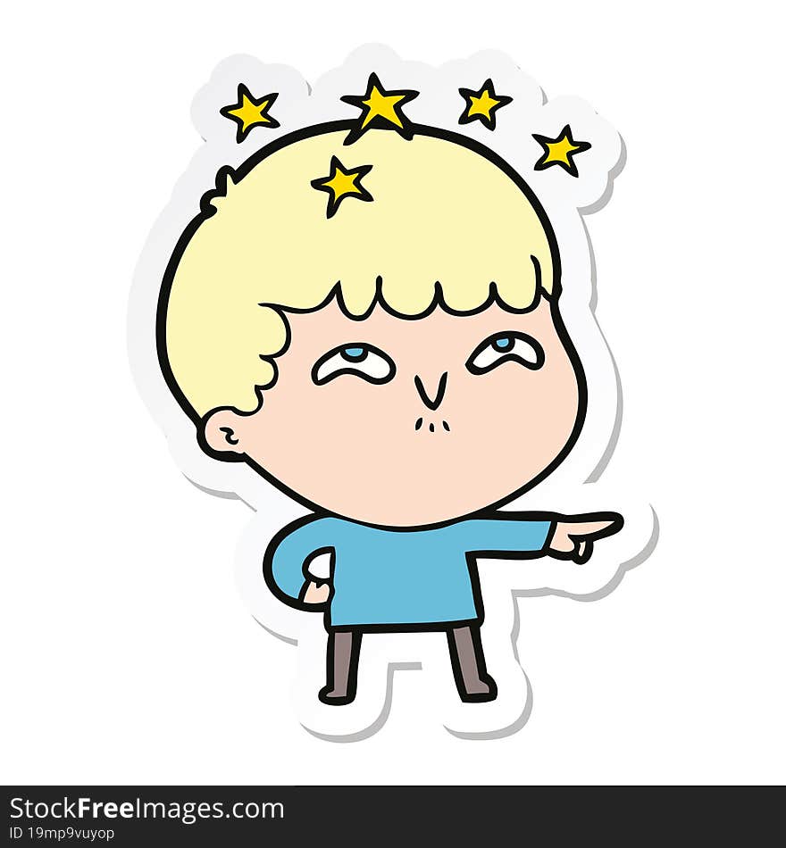 sticker of a cartoon amazed boy