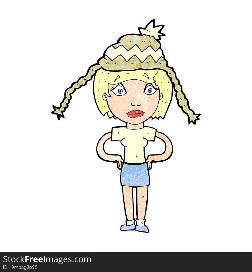 cartoon woman wearing winter hat