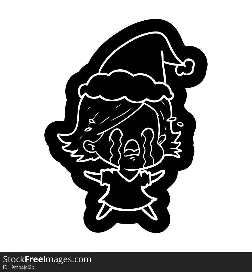 Cartoon Icon Of A Woman Crying Wearing Santa Hat